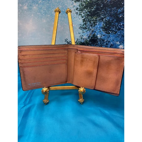 Men's Burberry Black Label Wallet Black Leather Exterior Brown and Red Interior - Picture 4 of 12